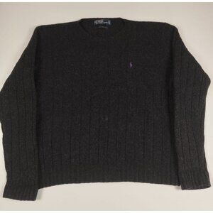 Vintage Polo Ralph Lauren Men M Grey Lambswool Sweater Purple Pony 90s